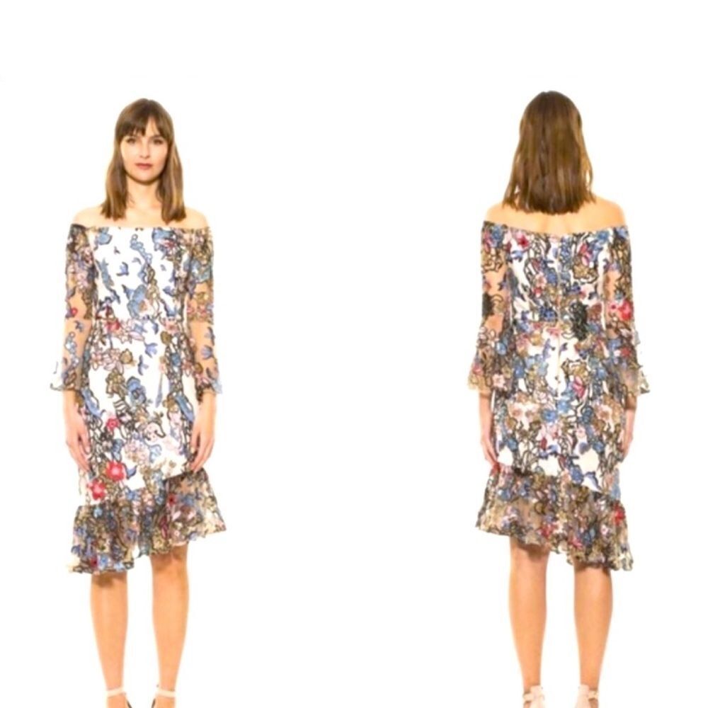NWT Alexia AdmorMulti Sequined Embroidered Off
Shoulder Midi Dress Size 4 NWT